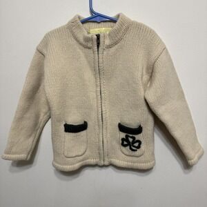 IRELANDS EYE Children's Kids M 100% Lambs Wool Cardigan Sweater Shamrock Zip GUC